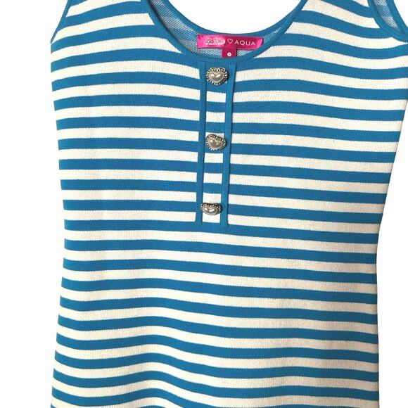 Barbie x Aqua Blue Striped Knit Mini Dress with Heart Buttons - Picture 4 of 6